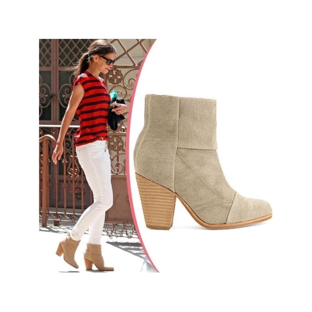 Rag & Bone 9.5 Moth Green Olive Canvas Back Zip Stacked Heel Ankle Booties